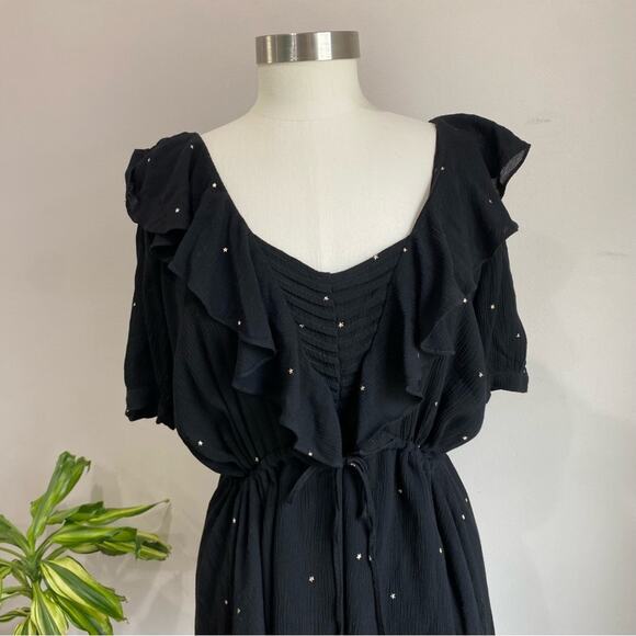 For Love & Lemons Disco Baby Black Ruffle Gold Star Mini Dress Size Small - Picture 3 of 10